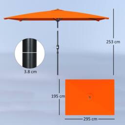 OUTSUNNY 3x2m Garden Parasol Canopy Tilt Crank 6 Ribs Sun Shade Orange - thumbnail 3