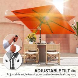 OUTSUNNY 3x2m Garden Parasol Canopy Tilt Crank 6 Ribs Sun Shade Orange - thumbnail 4