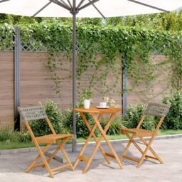 Berkfield Home 3 Piece Bistro Set Grey Poly Rattan & Solid Wood in Natural - thumbnail 2