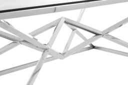 Orsina Silver Rectangular Coffee Table, Stainless Steel Frame with Geometric Diamond Base, Glass Top Centrepiece - thumbnail 4