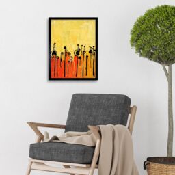 "Artery8 Wall Art Print Abstract Music Band Figures In Warm Acrylic Tones Musical Art Framed in Black - Size: W12"" x H16""" - thumbnail 2