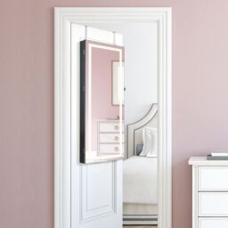 Gymax 108CM Jewellery Mirror Cabinet Lockable Jewelry With 3-Color LED Light in Black - thumbnail 3