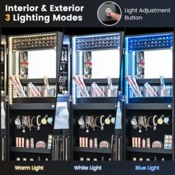 Gymax 108CM Jewellery Mirror Cabinet Lockable Jewelry With 3-Color LED Light in Black - thumbnail 4