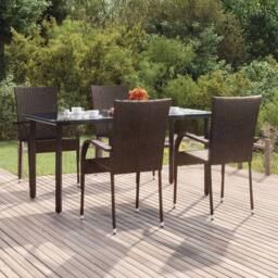 Berkfield Home Beautiful 5 Piece Garden Dining Set Brown Poly Rattan - thumbnail 2