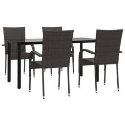 Berkfield Home Beautiful 5 Piece Garden Dining Set Brown Poly Rattan - thumbnail 3