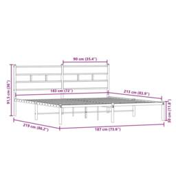 Berkfield Home Metal Bed Frame without Mattress Smoked Oak 183x213 cm in Brown - thumbnail 9