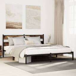 Berkfield Home Metal Bed Frame without Mattress Smoked Oak 183x213 cm in Brown - thumbnail 2