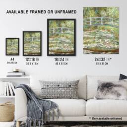 "Artery8 Bridge over a Pond of Water Lilies Monet Vintage Wall Art Print Poster in Green - Size: W24"" x H32""" - thumbnail 3