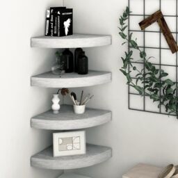 Berkfield Home Wall Corner Shelves 4 pcs Concrete Grey 25x25x3.8 cm MDF - thumbnail 1