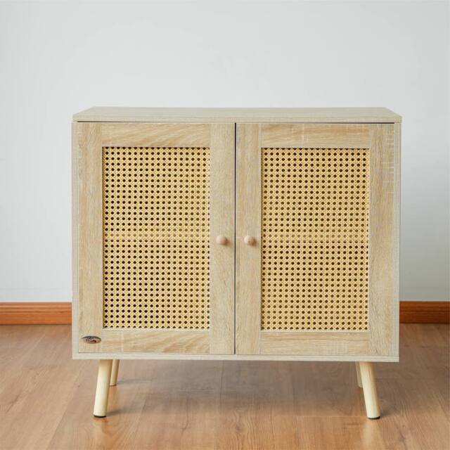 Abrihome Rattan Sideboard Cabinet with Adjustable Shelf for Living Room in Natural - Size: 1 Pack - image 1