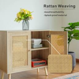Abrihome Rattan Sideboard Cabinet with Adjustable Shelf for Living Room in Natural - Size: 1 Pack - thumbnail 5