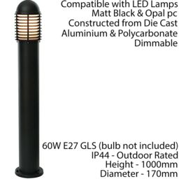 Loops 4 PACK Outdoor IP44 Bollard Light Matt Black 1000mm Lamp Post Garden Driveway - thumbnail 3