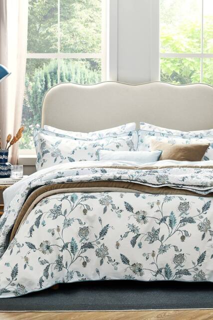 CHRISTY 'Bramley' Spring Floral Cotton Sateen Duvet Cover Set in Blue - Size: Double - image 1