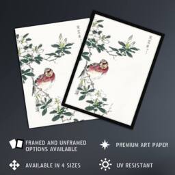 "Artery8 Long Tailed Rosefinch Japanese Japan Wall Art Print Numata Kashu - Size: W12"" x H16""" - thumbnail 2
