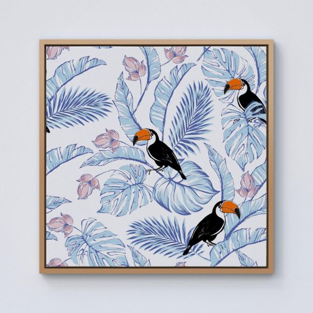 Warren Reed - Designer Tropical Toucan Framed Canvas in Light Brown - Size: w40 inch x h40 inch - image 1