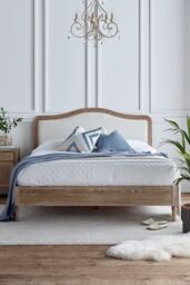 Time4sleep Lille Oak Upholstered Bed - Bed Frame Only in Light Oak - Size: King - thumbnail 1