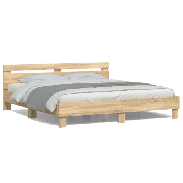 Berkfield Home Bed Frame with LED without Mattress Sonoma Oak 180x200 cm Super King in Brown - image 1