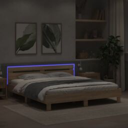 Berkfield Home Bed Frame with LED without Mattress Sonoma Oak 180x200 cm Super King in Brown - thumbnail 4