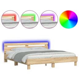 Berkfield Home Bed Frame with LED without Mattress Sonoma Oak 180x200 cm Super King in Brown - thumbnail 2