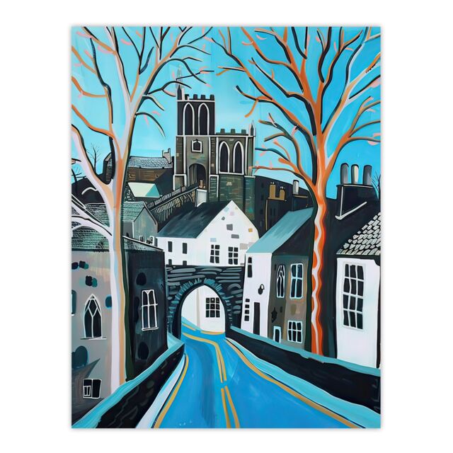 "Artery8 Barnard Castle Winter Painting County Durham Wall Art Print in Blue - Size: W24"" x H32""" - image 1