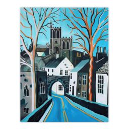 "Artery8 Barnard Castle Winter Painting County Durham Wall Art Print in Blue - Size: W24"" x H32""" - thumbnail 1