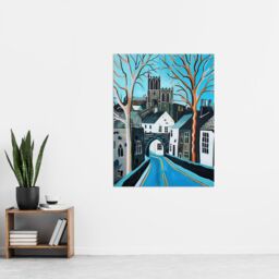 "Artery8 Barnard Castle Winter Painting County Durham Wall Art Print in Blue - Size: W24"" x H32""" - thumbnail 4