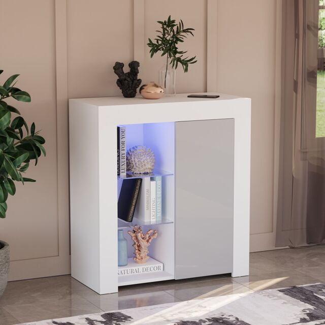 Home Discount Vida Designs Azura 1 Door LED Sideboard Cabinet Storage Living Room Furniture 830 x 750 x 350 mm in Grey - image 1