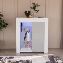 Home Discount Vida Designs Azura 1 Door LED Sideboard Cabinet Storage Living Room Furniture 830 x 750 x 350 mm in Grey - thumbnail 3