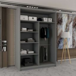 Sliding Wardrobes 4U Modern Double Sliding Wardrobe with LED Light W120cm x H217cm x D62cm in Grey - thumbnail 3