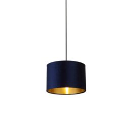 Lighting Collection Navy Velvet Drum Shade Gold Inner D30Cm Lamp Shade