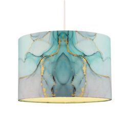 Happy Homewares Drum Lamp Shade in Marble Effect Cotton Fabric with Gold Foil Decor in Duck Egg Blue - Size: 12 inches - thumbnail 2