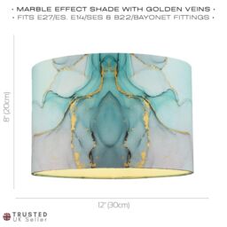 Happy Homewares Drum Lamp Shade in Marble Effect Cotton Fabric with Gold Foil Decor in Duck Egg Blue - Size: 12 inches - thumbnail 6