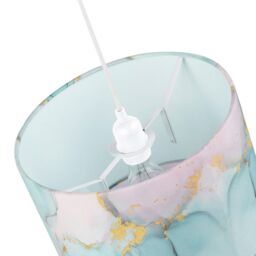 Happy Homewares Drum Lamp Shade in Marble Effect Cotton Fabric with Gold Foil Decor in Duck Egg Blue - Size: 12 inches - thumbnail 4