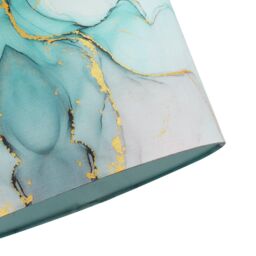 Happy Homewares Drum Lamp Shade in Marble Effect Cotton Fabric with Gold Foil Decor in Duck Egg Blue - Size: 12 inches - thumbnail 5