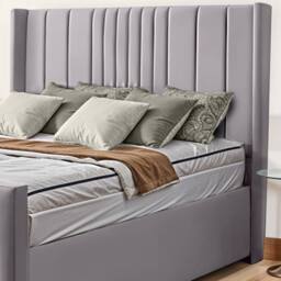 UK Bed Furniture Balmoral Wingback Upholstered Bed with 48 Inch Headboard Slatted Base in Silver - Size: Single - thumbnail 2