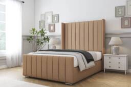"Sloomy Monroe Dumfries Bed Frame With 50"" Upholstered Headboard in Light Brown - Size: Small Single" - thumbnail 2