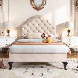 Matteo Luxurious Upholstered Bed 90*190 with Adjustable Headboard in Beige - Size: Single - thumbnail 3