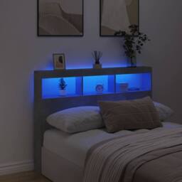 Berkfield Home Headboard Cabinet with LED Concrete Grey 140x17x102 cm - Size: 140 x 17 x 102 cm - thumbnail 4