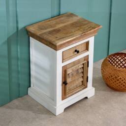 Indian Hub Alfie Bedside Cabinet 1 Darwer + Door - Mango Wood - L35 x W45 x H60cm in White - thumbnail 5