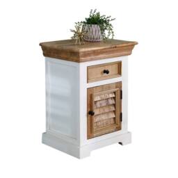 Indian Hub Alfie Bedside Cabinet 1 Darwer + Door - Mango Wood - L35 x W45 x H60cm in White - thumbnail 2