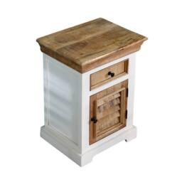 Indian Hub Alfie Bedside Cabinet 1 Darwer + Door - Mango Wood - L35 x W45 x H60cm in White - thumbnail 1