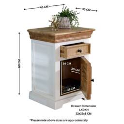 Indian Hub Alfie Bedside Cabinet 1 Darwer + Door - Mango Wood - L35 x W45 x H60cm in White - thumbnail 8