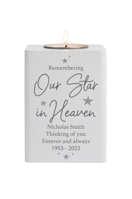 Personalised Memento Company Personalised Our Star In Heaven White Wooden Tea light Holder - image 1