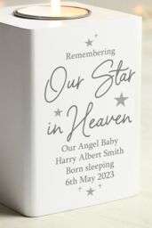 Personalised Memento Company Personalised Our Star In Heaven White Wooden Tea light Holder - thumbnail 3