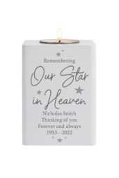 Personalised Memento Company Personalised Our Star In Heaven White Wooden Tea light Holder - thumbnail 1