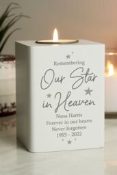 Personalised Memento Company Personalised Our Star In Heaven White Wooden Tea light Holder - thumbnail 4