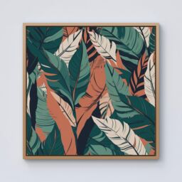 Warren Reed - Designer Autumn Tropical Leaves Framed Canvas in Light Brown - Size: w40 inch x h40 inch - thumbnail 1