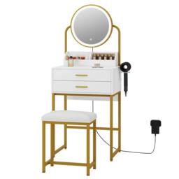 Kelvenix Modern Vanity Dressing Table LED Light Mirror Stool in White