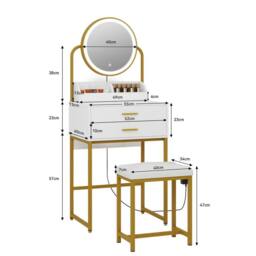 Kelvenix Modern Vanity Dressing Table LED Light Mirror Stool in White - thumbnail 2