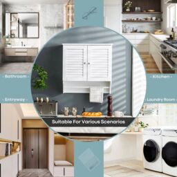 Costway Bathroom Medicine Cabinet Wall Mounted Louvered Doors Cabinet in White - thumbnail 5
